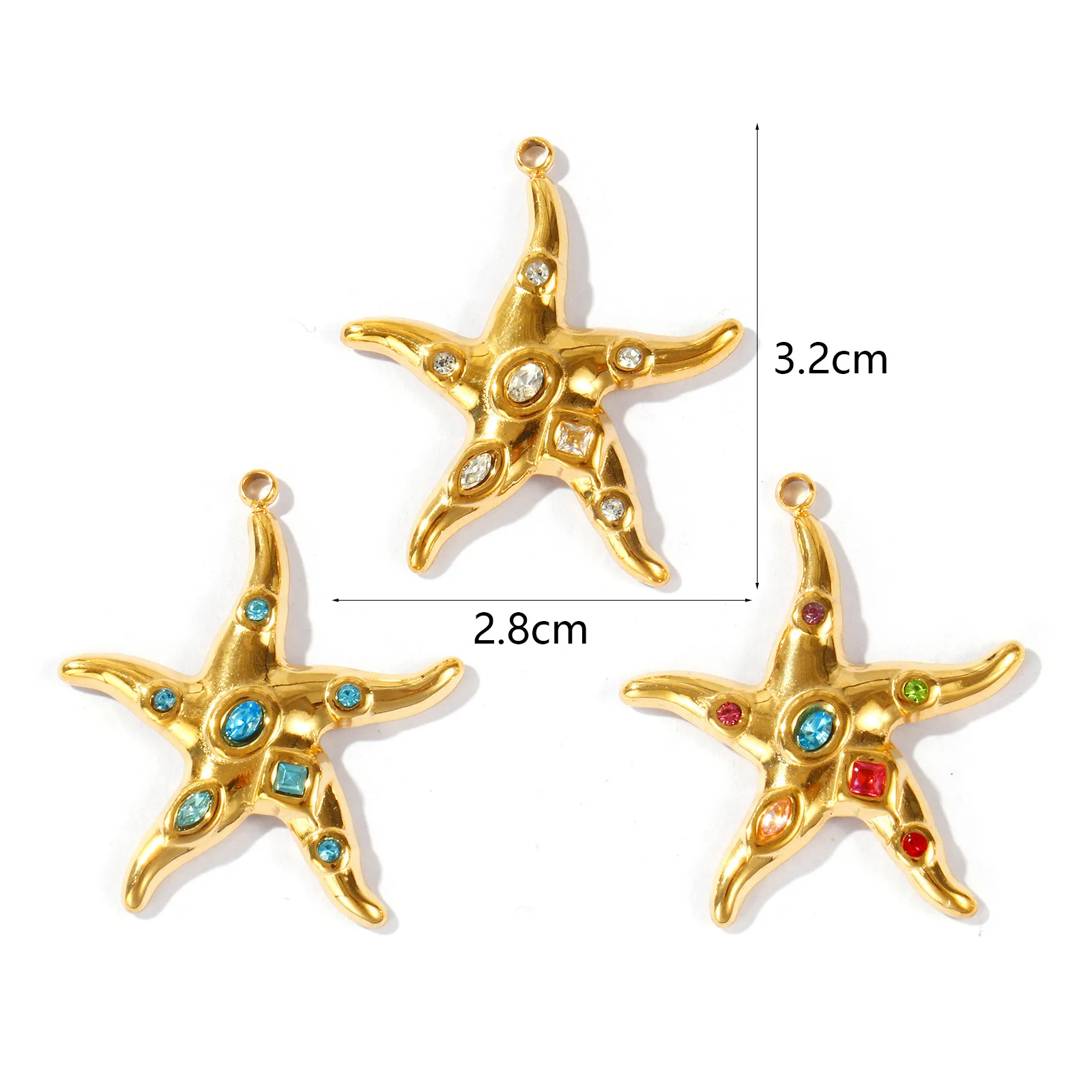 2 Stück wasserdichter Ozean-Schmuck aus 304 Edelstahl und Strass, 18 Karat vergoldete Seestern-Anhänger für die DIY-Herstellung, 3,2 cm x 2,8 cm – Detail 1
