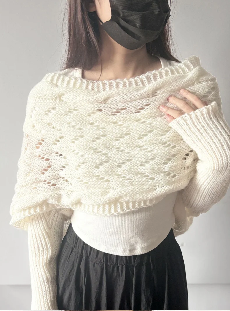 

New Lightweight Autumn Winter Long Shawl Knitted Scarf hollowed-out Extended double-sleeved Shawl Worn Over 8SJ22