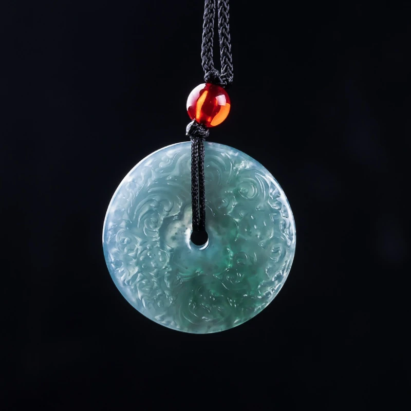 

Natural Jade Blue Water Antique Carved Peace Buckle Pendant Necklace Men and Women Couple Fashion Fine Jewelry Accessories Gift