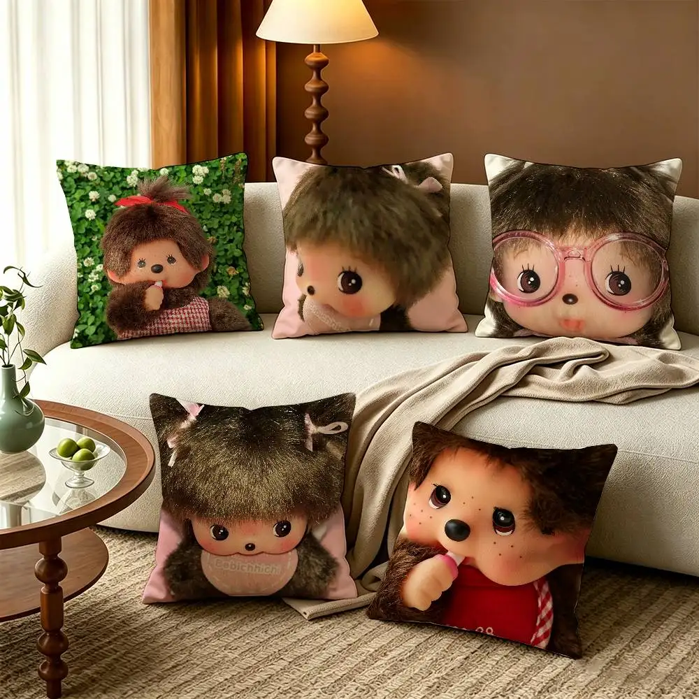 

So Cute M-Monchhichi Square Zipper Cotton Linen Fabric Pillow Cases Bedroom Home Decorative Boys Girls Gift