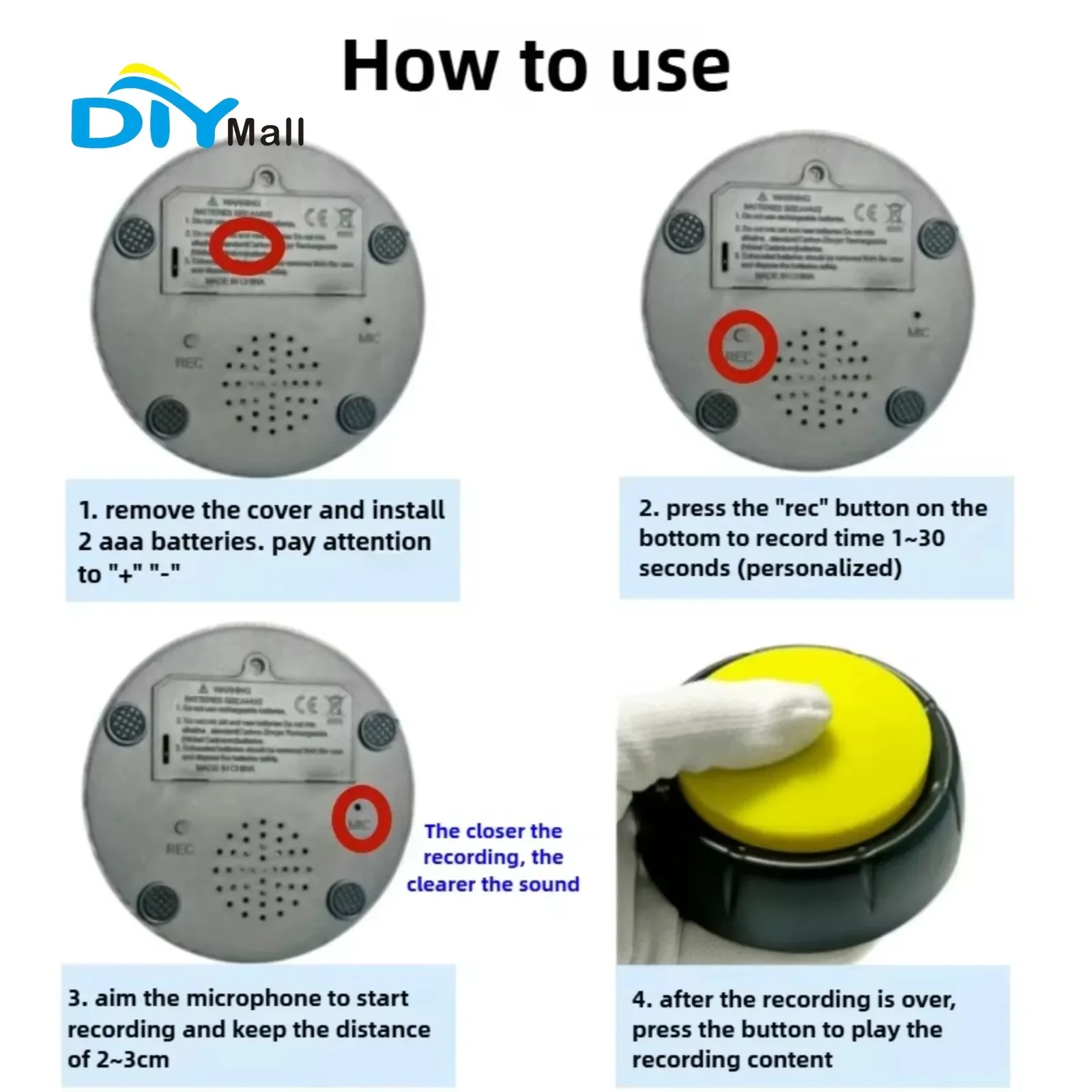 Round Pet Communication Button Voice Box Press-to-Speak Recordings Recordings up to 3 minutes