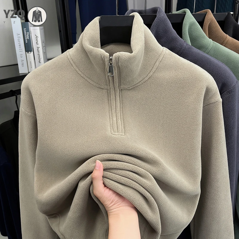 Camiseta masculina de veludo com capuz, manga comprida, gola alta, zíper, cor sólida, moda casual, outono inverno, versátil