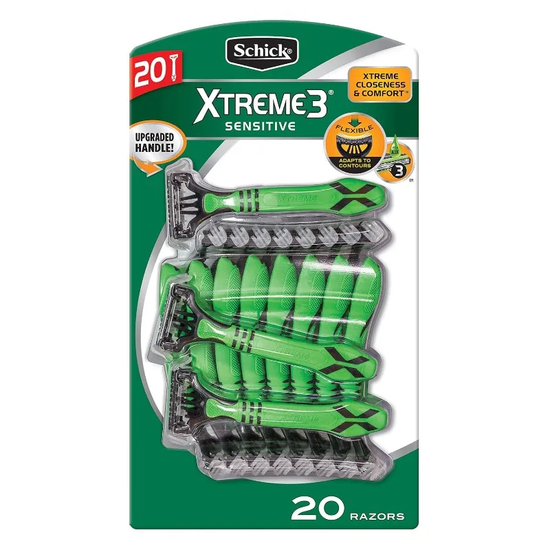 

Бритвы для чувствительной кожи Schick Xtreme 3 — гибкие лезвия с бритвами Aloe Fights, 20 шт. (1 шт. в упаковке)