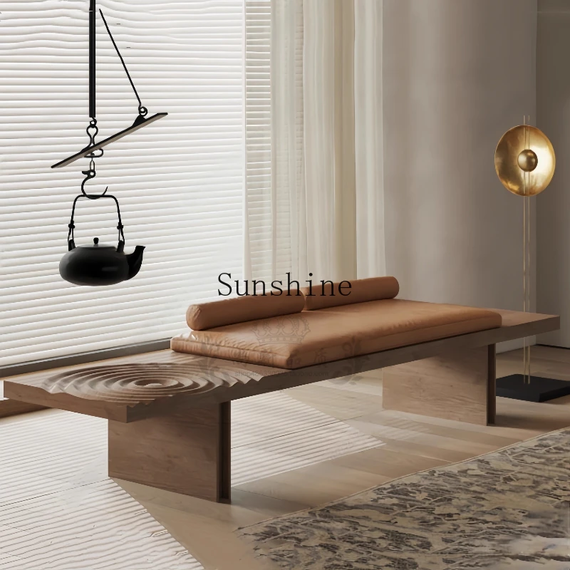 New Chinese light luxury solid wood living room sofa stool hotel clubhouse reception area bench