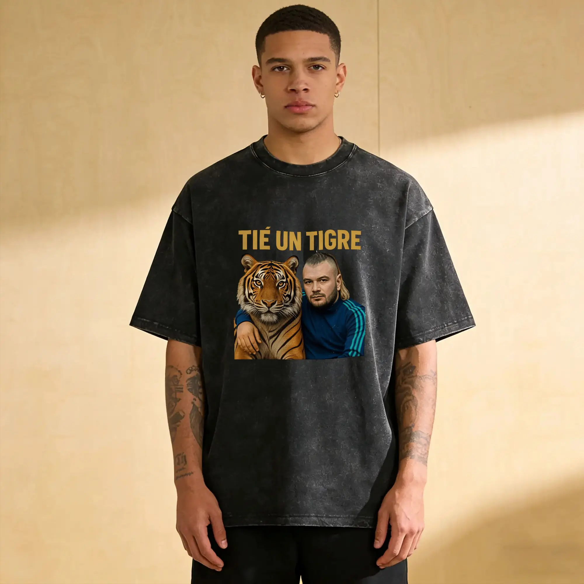 Man T Shirt Rapper Jul 'Tu es un tigre Washed T Shirts Fashion  Beach Tees Street Style Simple Cotton Clothing Gift