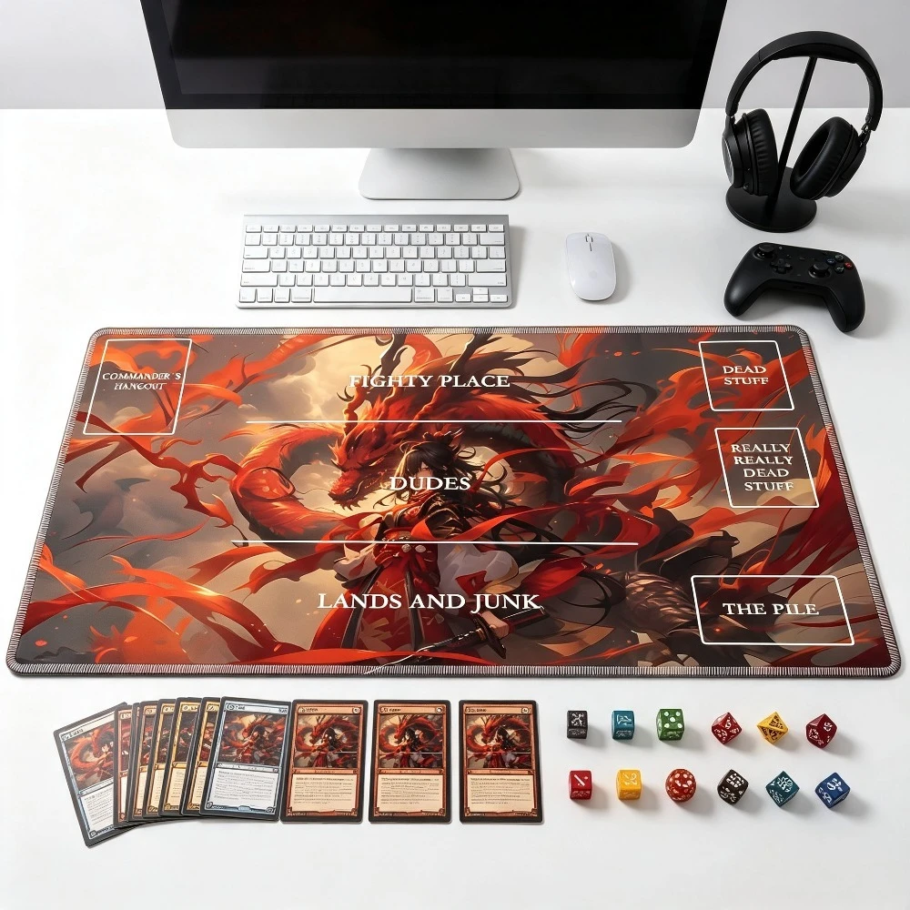 Red Dragon Zoned Play Mat Durable Office Deskpad Parties Gathering Card Game Mat Non-slip Keyboard PC Game MousePad Card mat