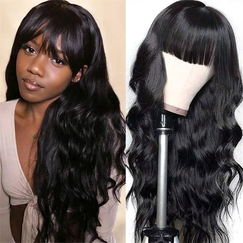 

European and American gray bangs with large waves wig, women's long curly hair synthetic full head cover