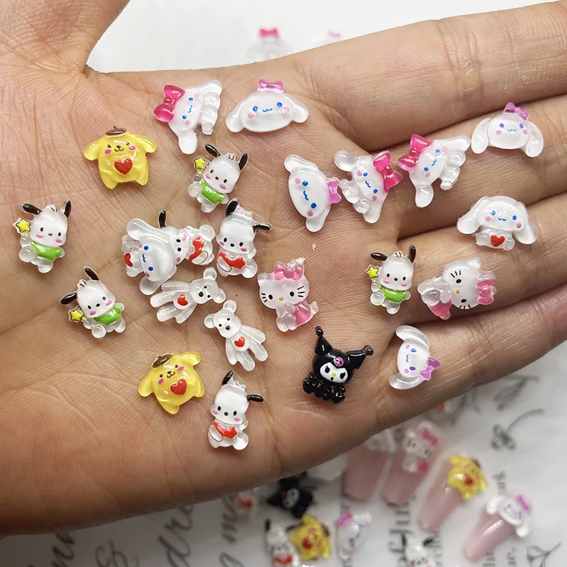 Sanrioed Hello Kitty Nail Charms Kawaii Cartoon Kuromi Nail Jewelry Rhinestone Gems for Manicure Decration Accessories