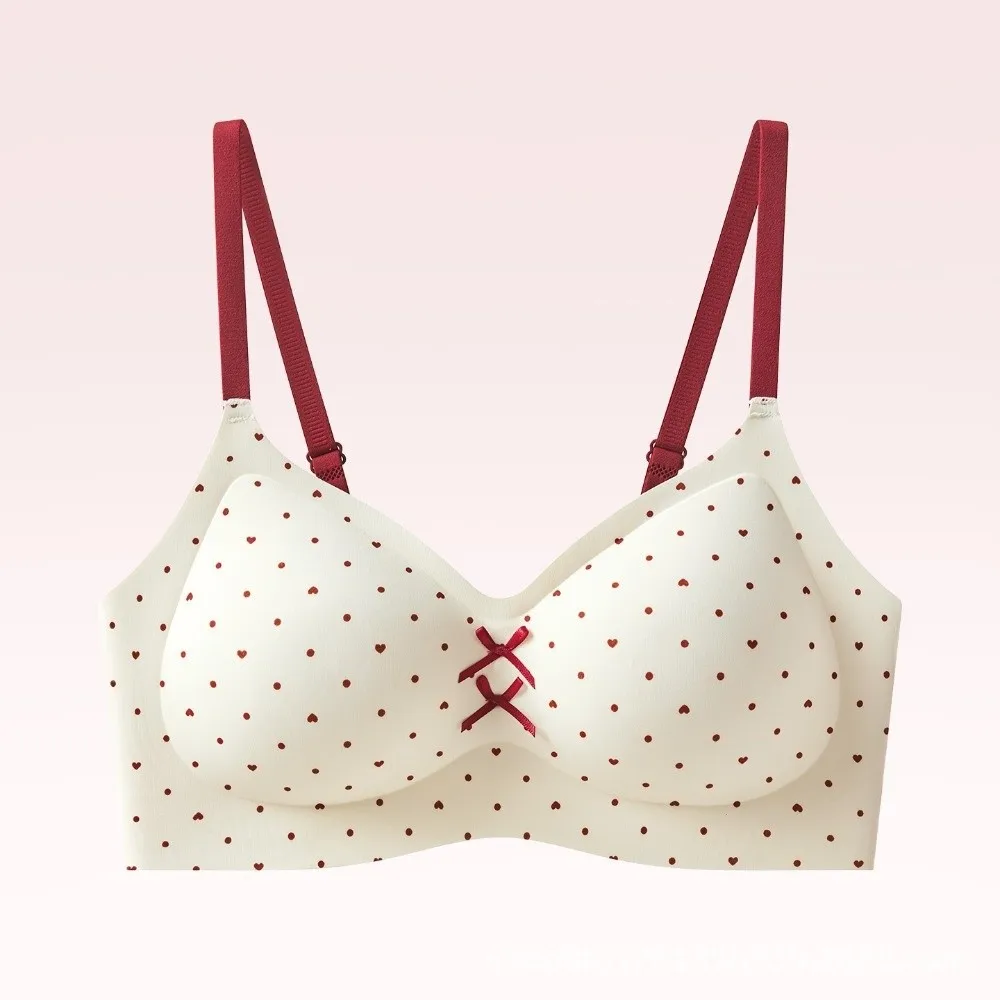 Traceless Dots Wireless V Bra Flower Bow Gathered Breasts Brassiere for Women Shockproof Lingerie Push Up Underwear Sport