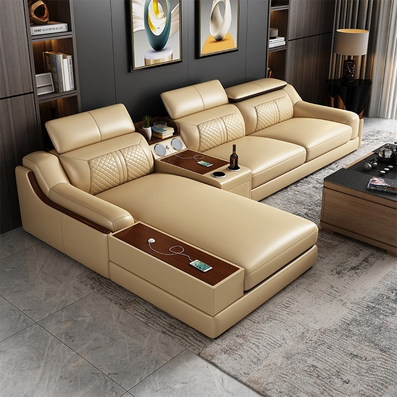 

Modern simple usb charging leather sofa, living room corner princess sofa combination
