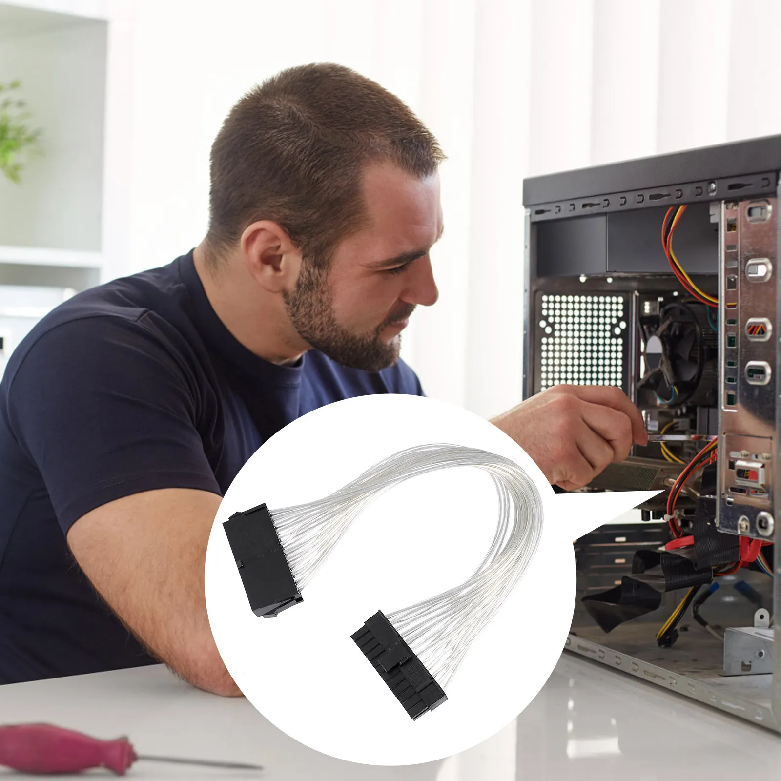 24-Pin Atx Motherboard Power Extension Cable Male to Female Wire Secure Latch Connector Compatible with 20-Pin Old