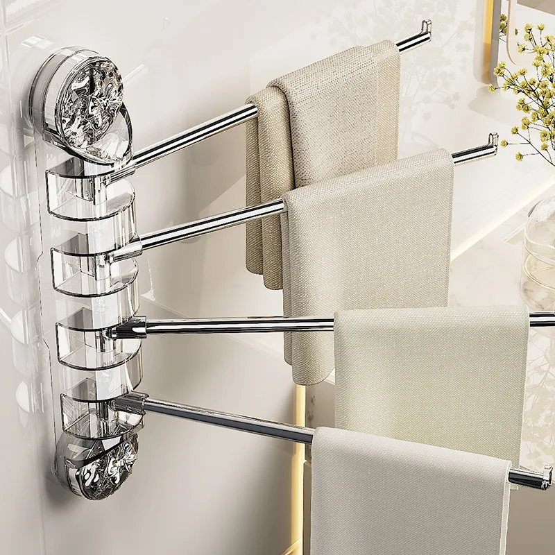 

Suction Cup Towel Rack Cosmetic Room No-Punch Swivel Multi-Rod Bathroom Towel Shelf Bathroom Corner Folding Towel Hanging Bar