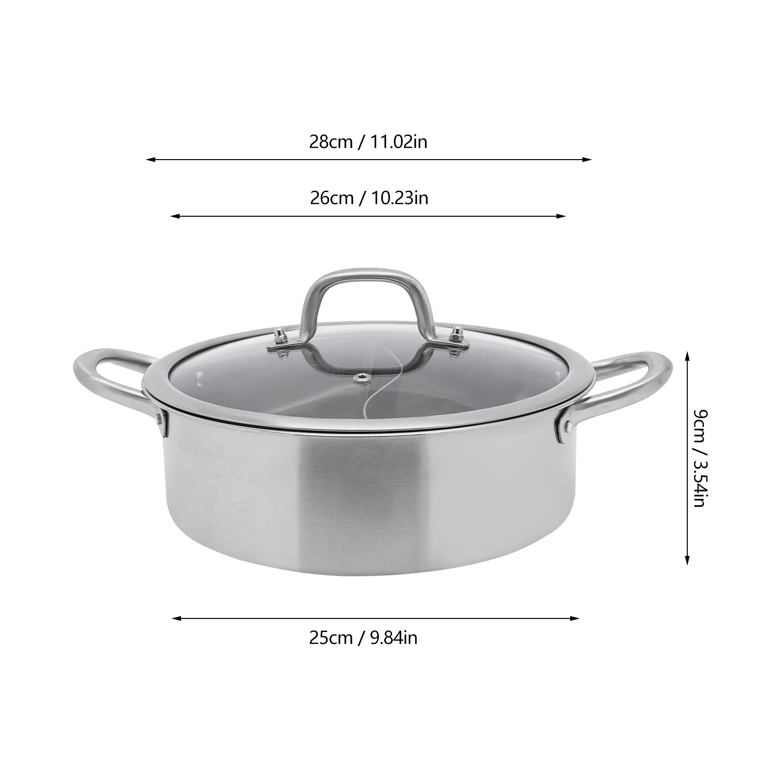 10.23 Inches 304 Stainless Steel Divided Hot Pot with Lid and Leaky Spoon Fit for  Kitchens in Hotels, Restaurants, Homes