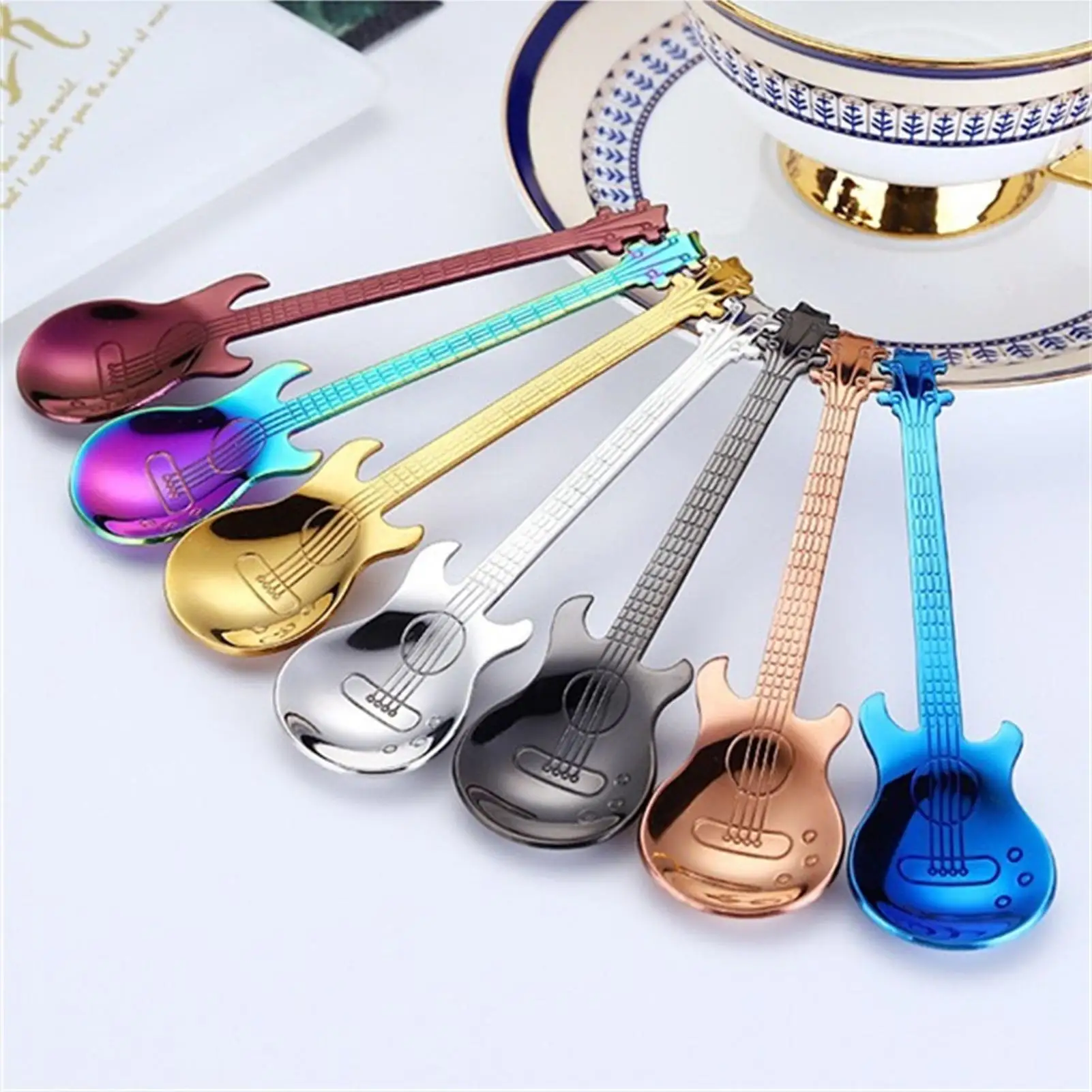 Cute Coffee Spoons Guitar Shape Mini Dessert Spoon For Ice Cream Metal Stainless Steel Musical Instrument Bass Small Spoon view 6