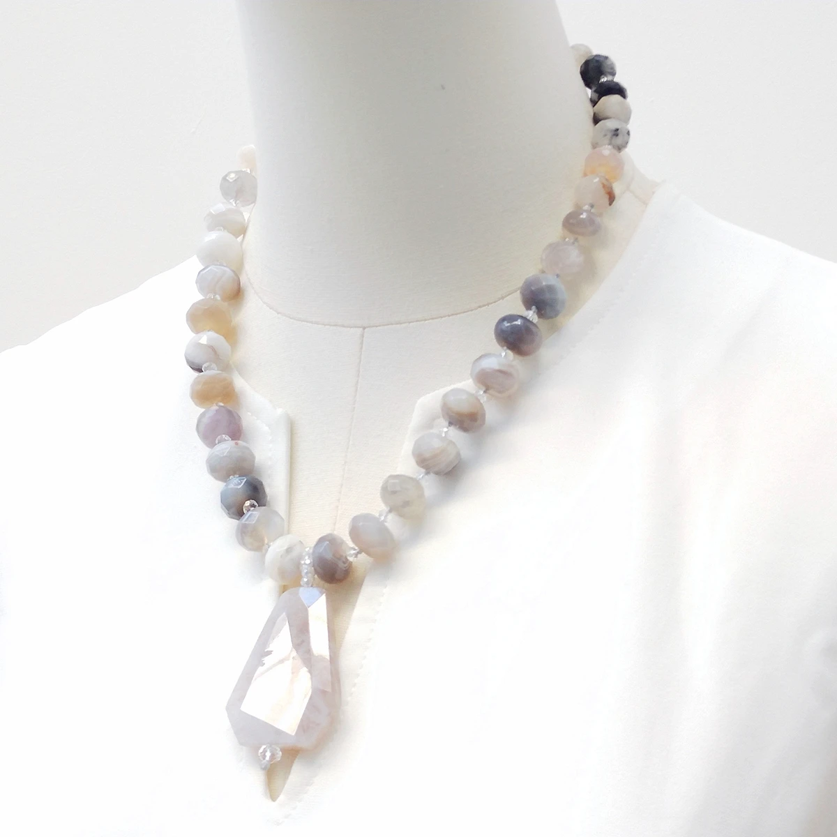 Lii Ji Real Stone Necklace 53cm Gray Agate Hair Quartz Crystal Women Necklace Jewelry Gift