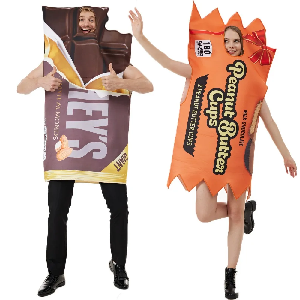 

Halloween party costumes peanut butter chocolate bars cosplay couple costumes jumpsuits fun performance costumes