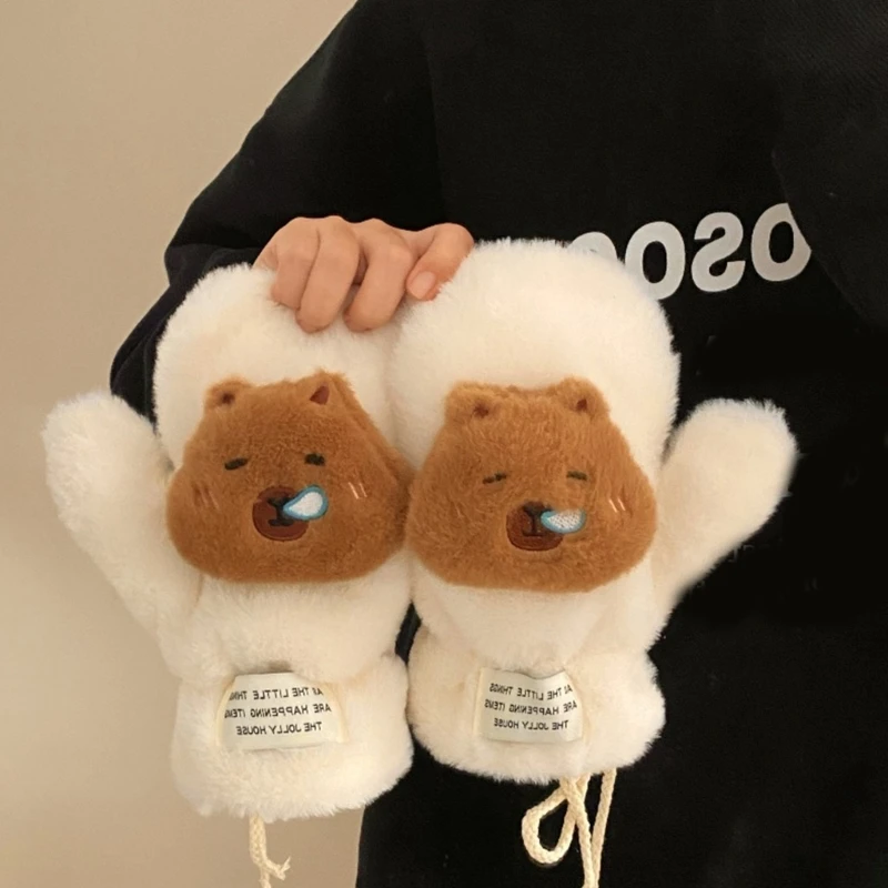 Cartoon Animal Plush Mittens for Women Winter Gloves Warm Ski Gloves Student Girl Furry Gloves Thickened Hand Drop Shipping