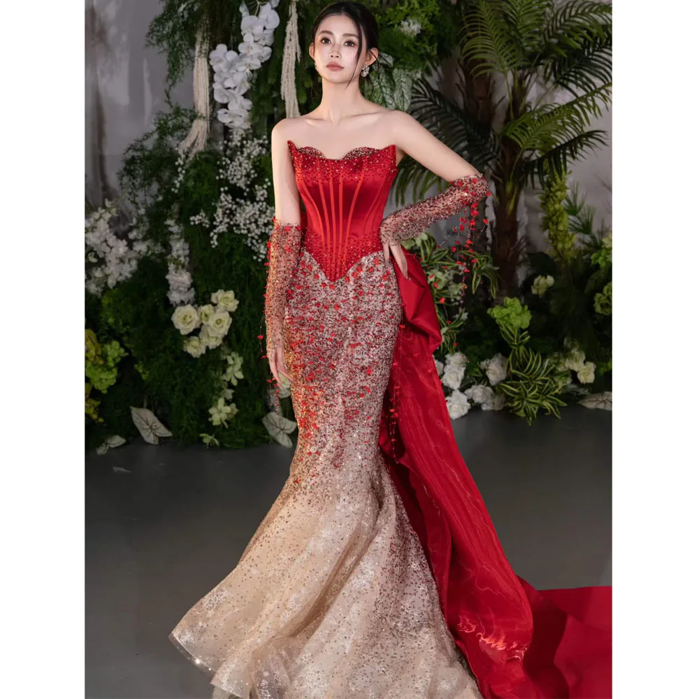 

Sexy Sweetheart Sequined Beading Mermaid Prom Dress Customizable Sheath Fit Evening Gown