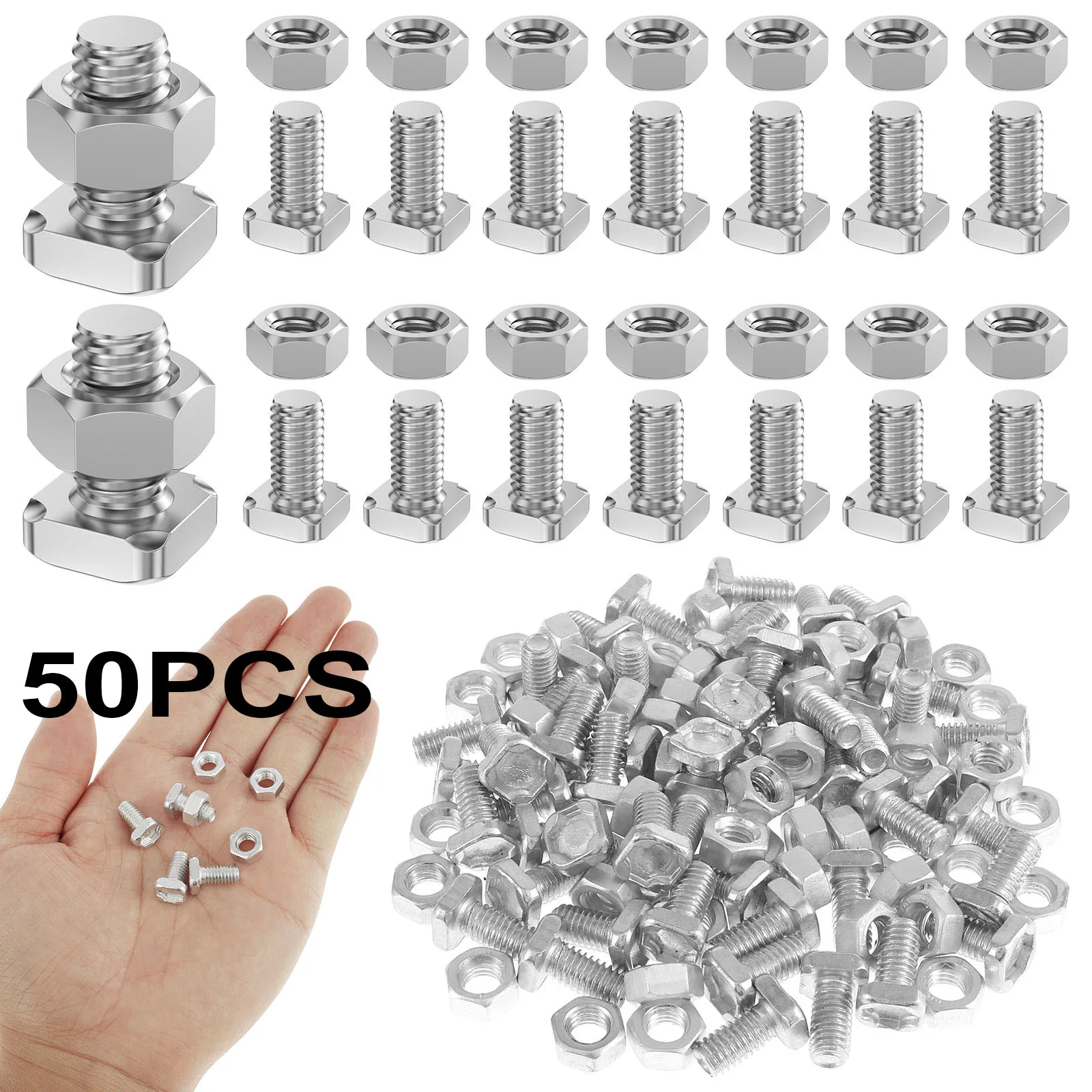 50pcs Greenhouse Repair Kit Aluminium Silver Color Nut Bolt Set Removable Anti-Deform Durable Screws Nuts Kit Garden Accessorie