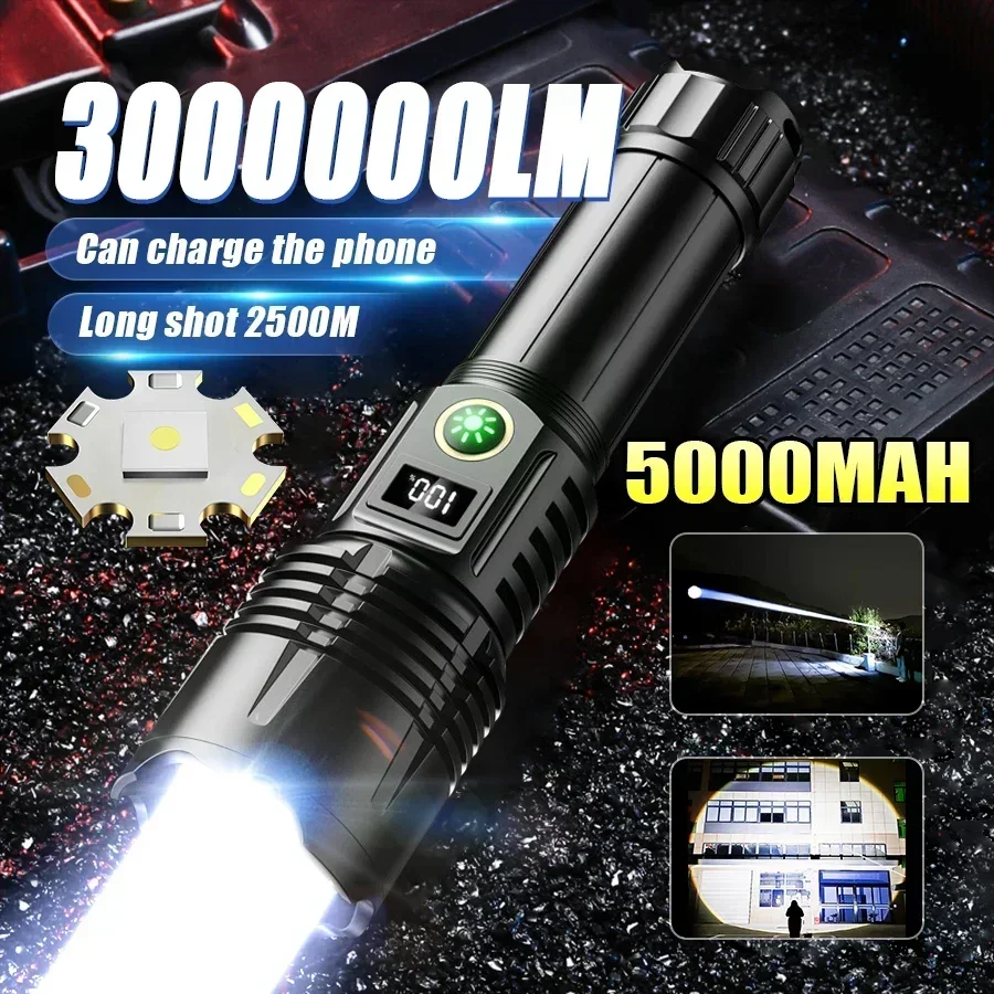 High Power Led Flashlight 3000000LM Rechargeable Long Range Torch World\'s Most Powerful Lantern Ultra Powerful Flashlight