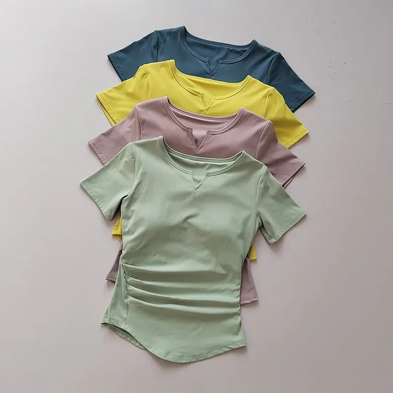 

Women's Sports Shirts Yoga Short-sleeved T-shirt Padded Tight Training T-Shirt Breathable Quick-dry Running T-Shirt Fitness Top