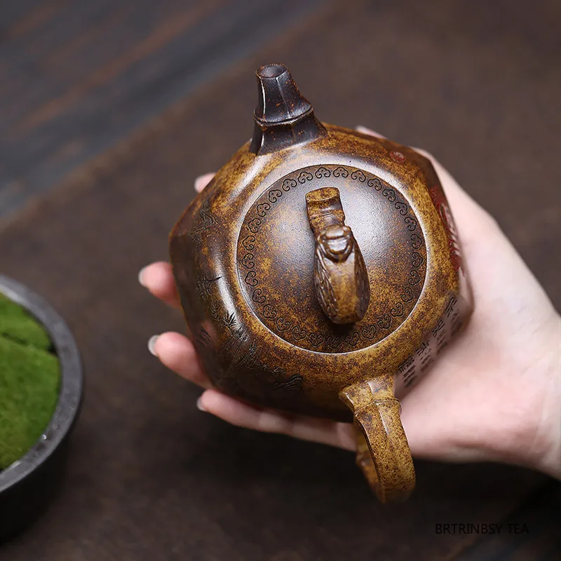 الإبداعية الصينية ييشينغ الأرجواني الطين إبريق الشاي اليدوية أوراق الخيزران براد شاي المنزلية الجمال الشاي Infuser غلاية Zisha طقم شاي 260 مللي #5