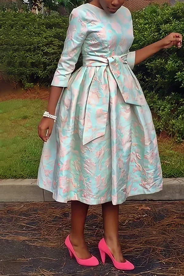 2023 Abiti africani per le donne Autunno elegante africano manica 3/4 poliestere festa nuziale O-collo abito longuette abbigliamento africano