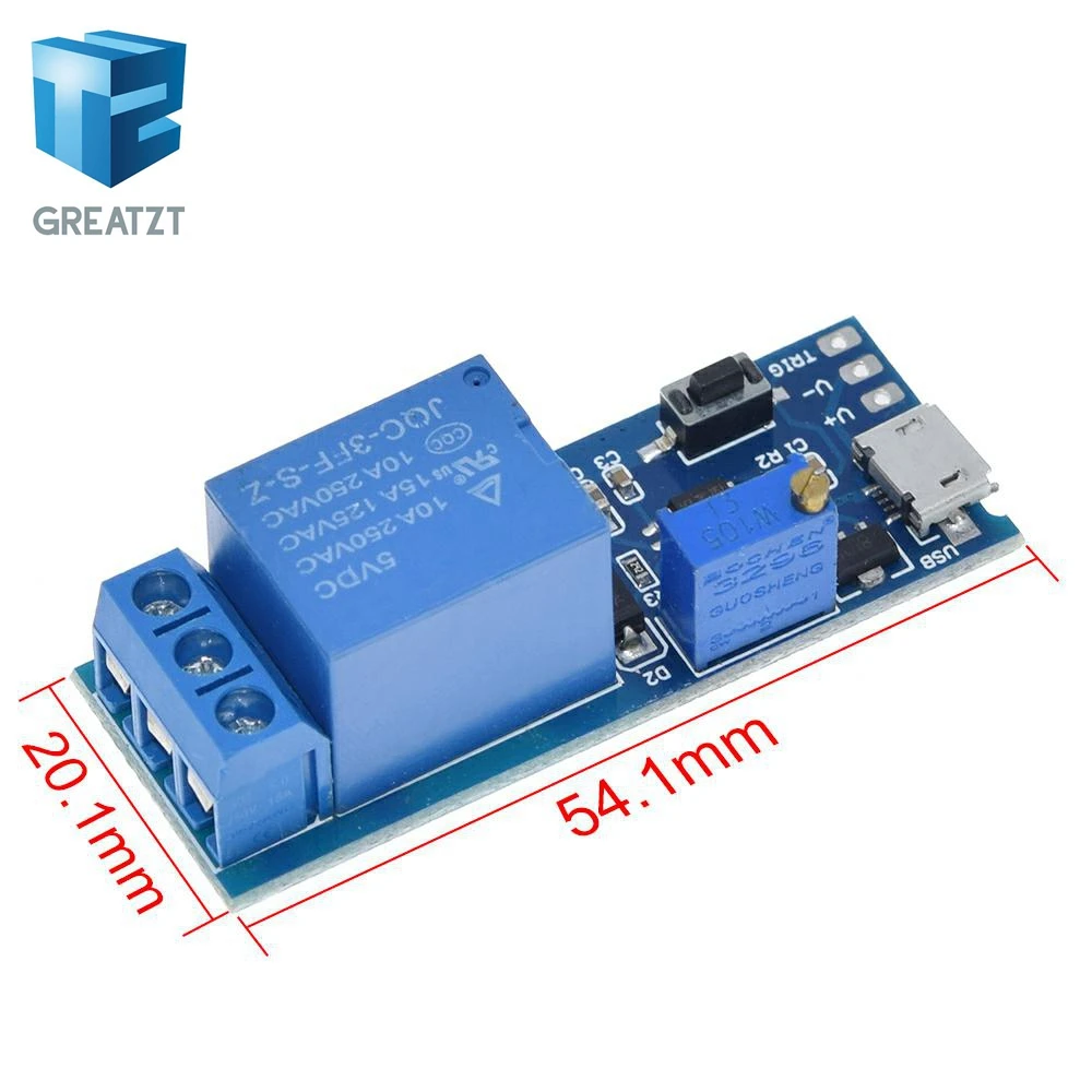 GREATZT Smart  Electronics 5V-30V Delay Relay Timer Module Trigger Delay Switch Micro USB Power Adjustable Relay Module