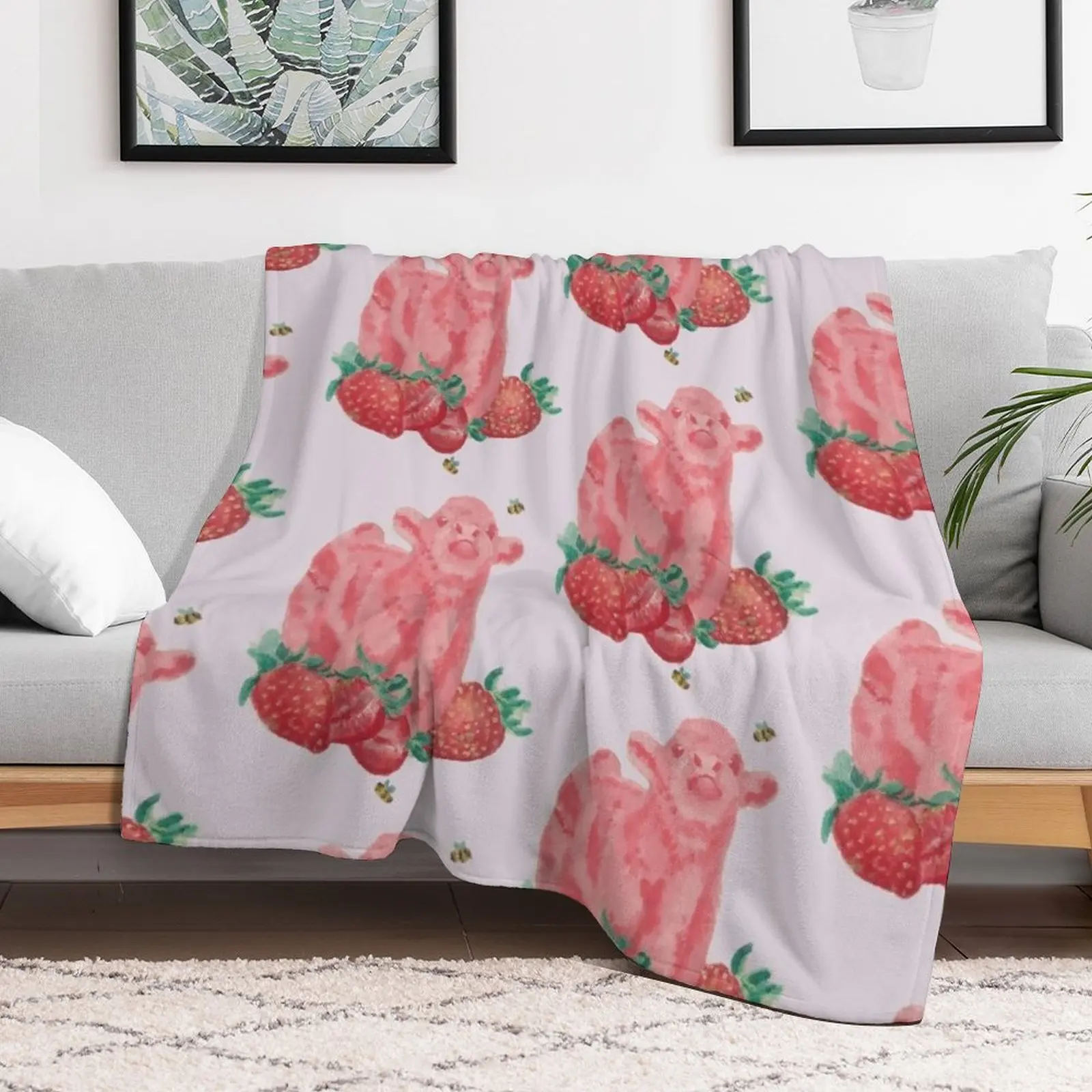 Everything Else Strawberry Cow Throw Blanket Blankets For Sofas Sofa cosplay anime Blankets