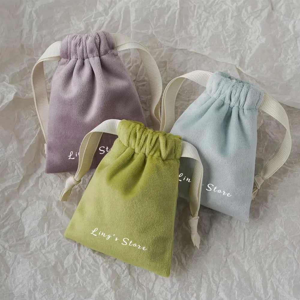 

50Pcs custom Logo Velvet Drawstring Bag Multi-size Packaging Sachet for Jewelry Candy rings Storage Display Festival Gift Pouch