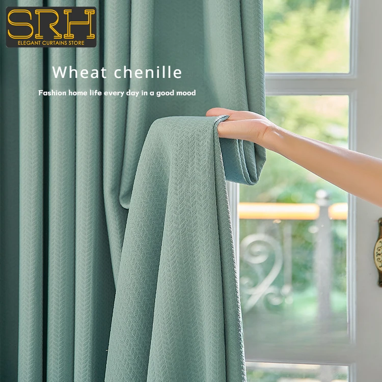 

Wheat Chenille High-end Finished Blackout Curtains Bedroom Living Room French Cream Simple Light Luxury Custom Fabric Wholesale