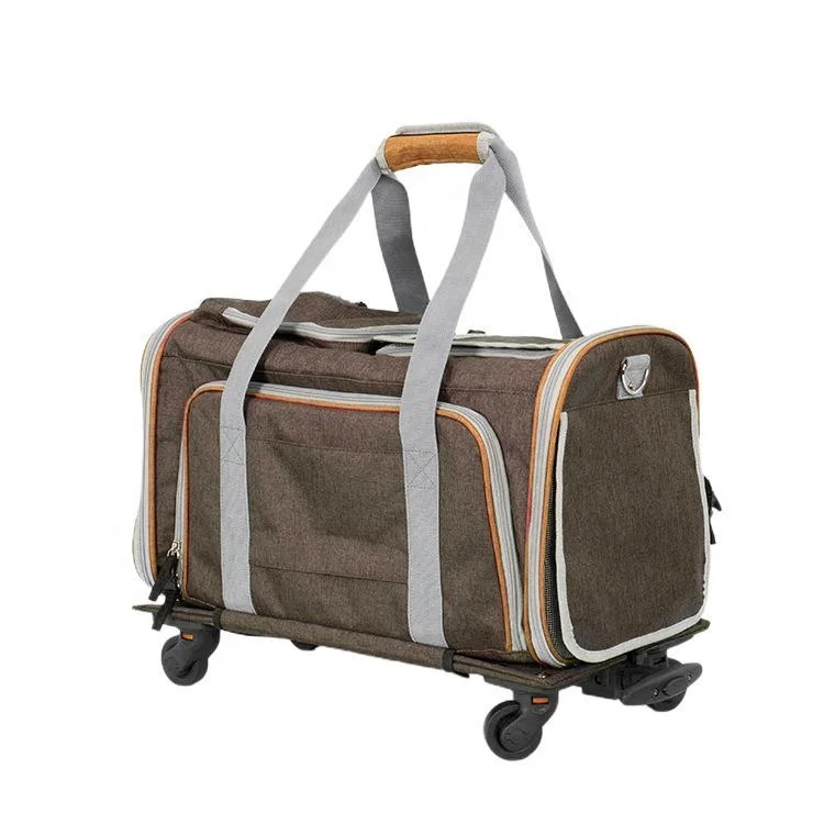 Stock Storage Pet Smart Cart Rolling Carrier with Wheels Soft Sided Collapsible Folding Travel Bag,Dog Cat Airline Approved Tote