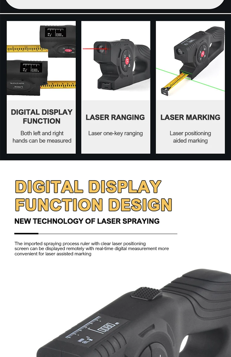 다기능 디지털 레이저 거리 측정기, 레이저 줄자, 지능형 전자 측정 눈금자 충전, 3 in 1