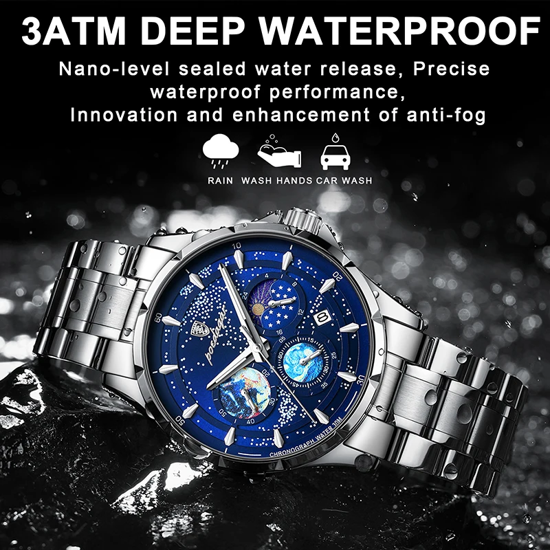 POEDAGAR Starry Sky Wrist Watches For Men Craetive Luminous Brand Sport Man Watch Luxury Waterproof Stainless Steel Clock Male