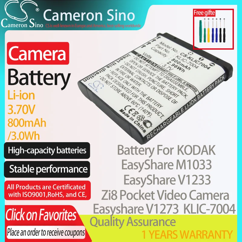 Cameronsino bateria para kodak easyshare m1033 easyshare v1233 zi8, câmera de vídeo de bolso, serve para câmera kodak _ bateria de câmera 800mah