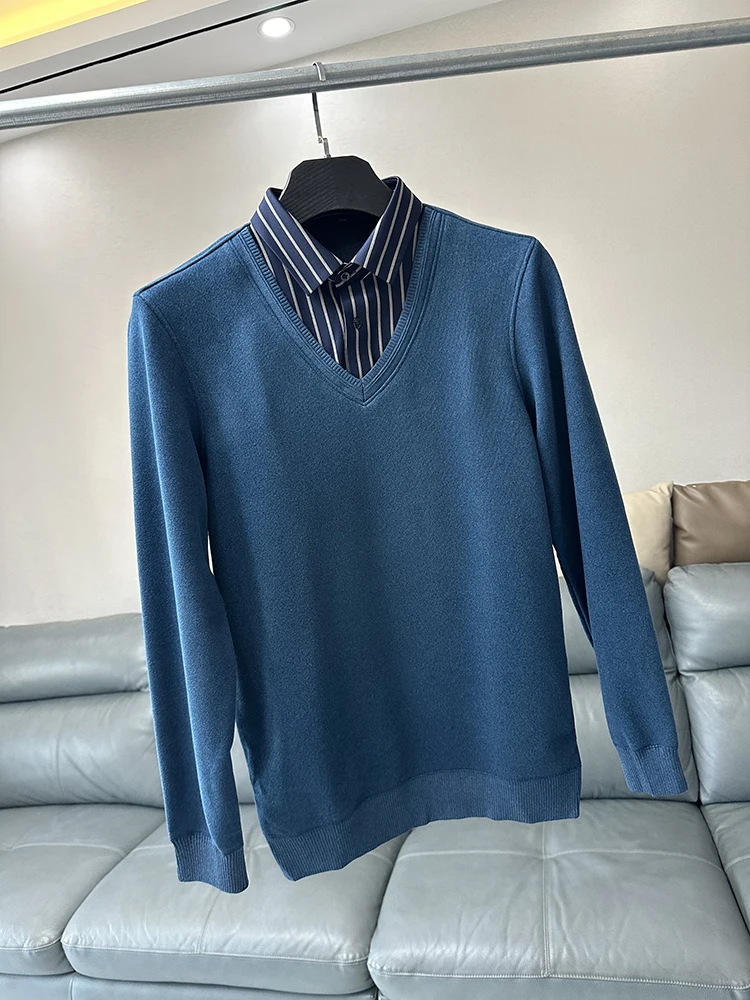 

Men's Faion Fce Lined Knitwear Fake Two-Piece Busin Casual irt Comfortable Breathable Polyester Spring Autumn