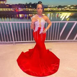 New Arrival Sexy Mermaid Prom Dresses 2024 One Shoulder Luxury Crystals Black Girls Red Satin Floor Length Prom Gala Gowns