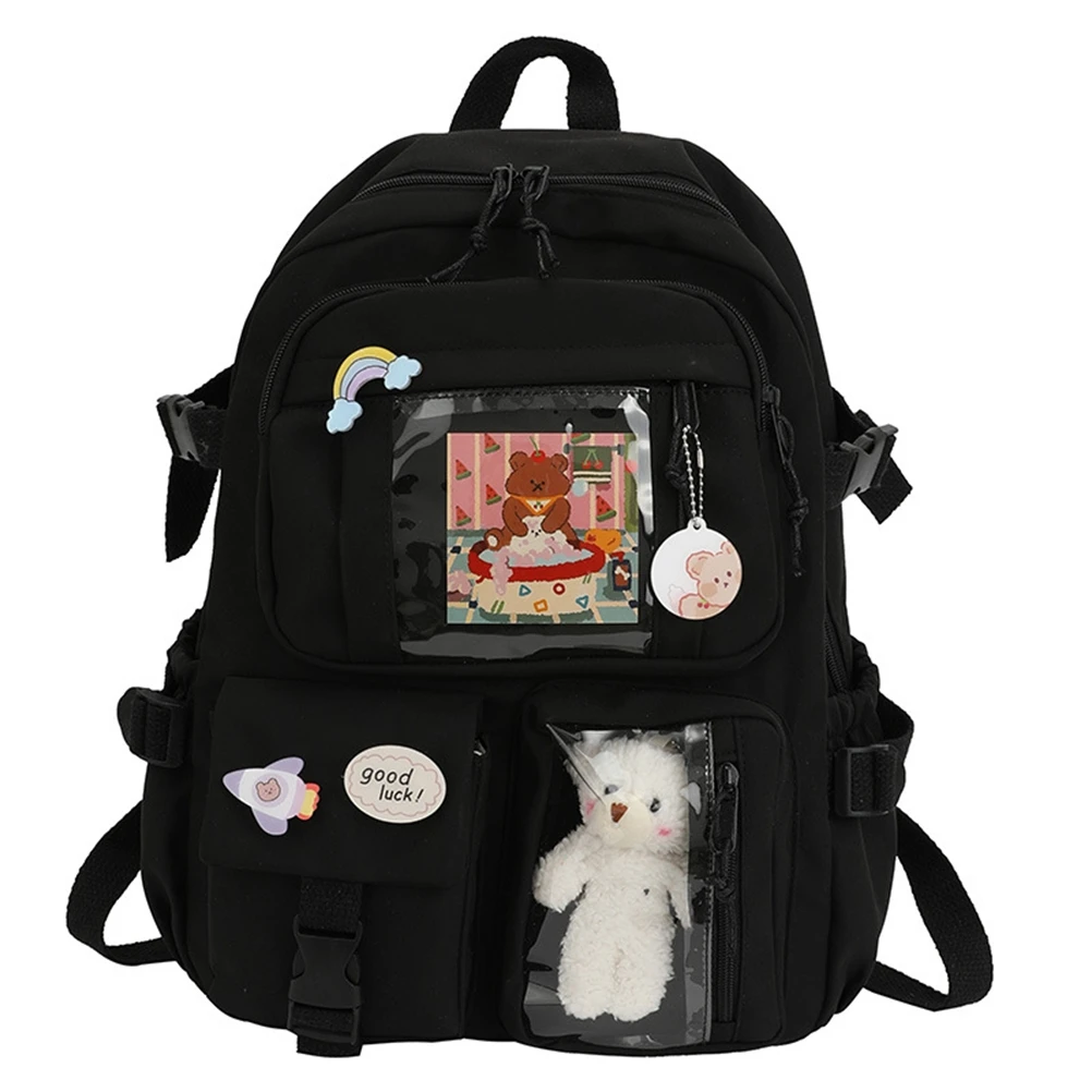 かわいいバックパック大容量かわいいクマのアクセサリーバックパック学校用マルチポケット日本のスクールバッグ十代の女の子向け