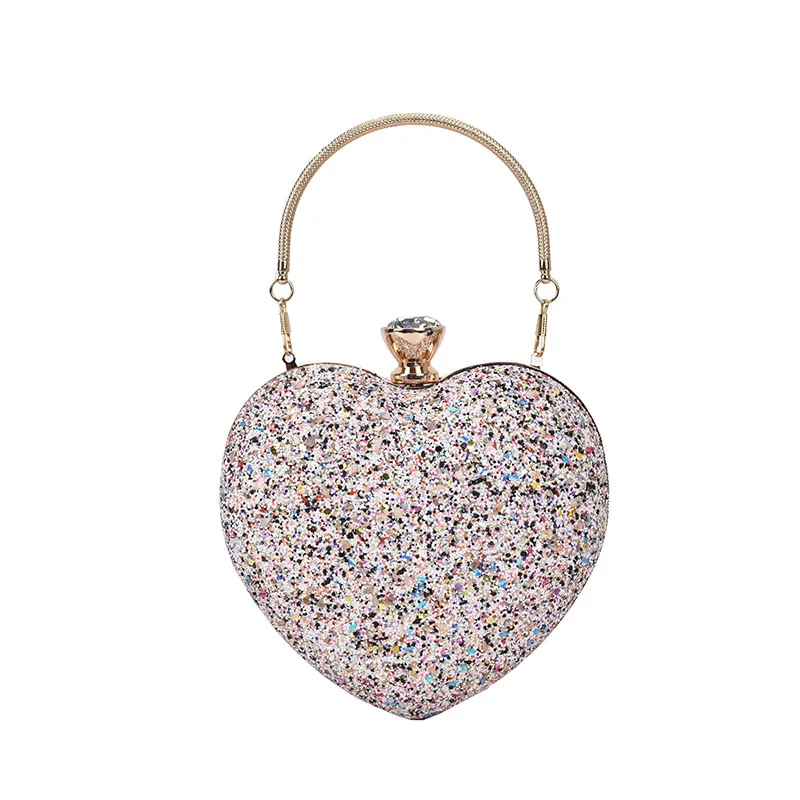 Luxury Ladies Heart Shape Evening Shining Clutch Bag Fashion Sequin Women Mini Bridal Wedding Party Purses Chain Bag Sac A Main