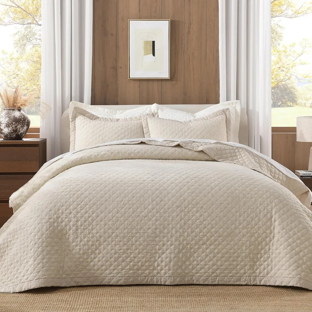 طقم لحاف من القطن والكتان بحجم كينج مع غطاء سرير خفيف الوزن ومغسول مسبقًا #6