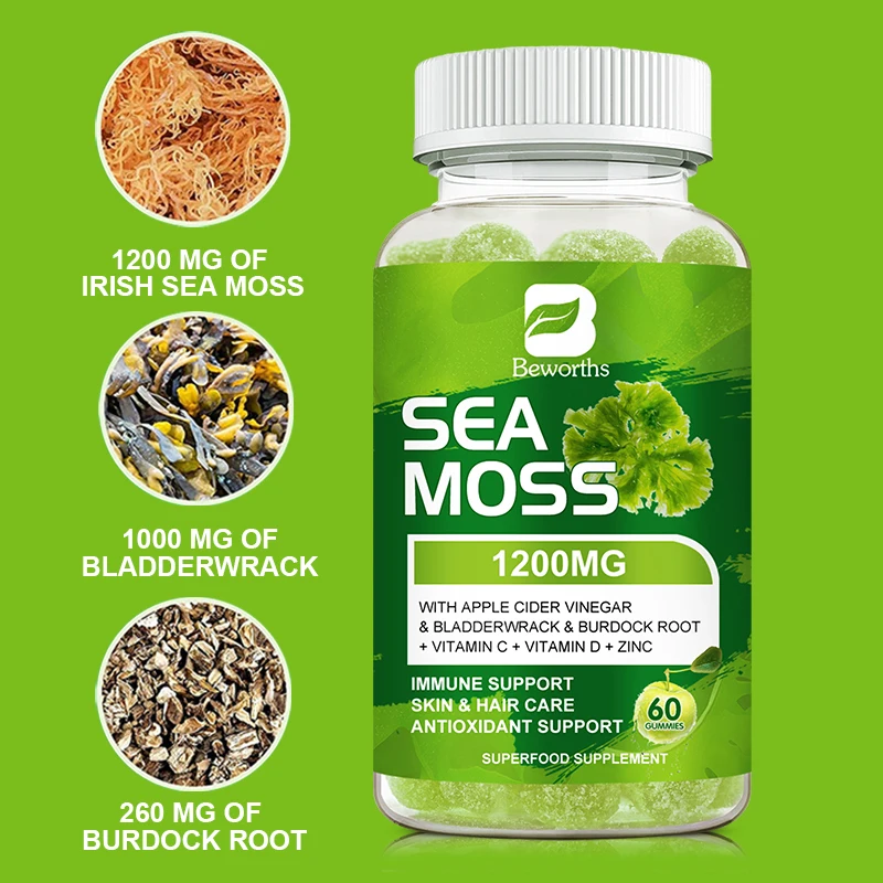 BEWORTHS Sea Moss Gummies Support Thyroid and Adrenal Health and Enhance Immunity Antioxidant Healthy Skin and Joints