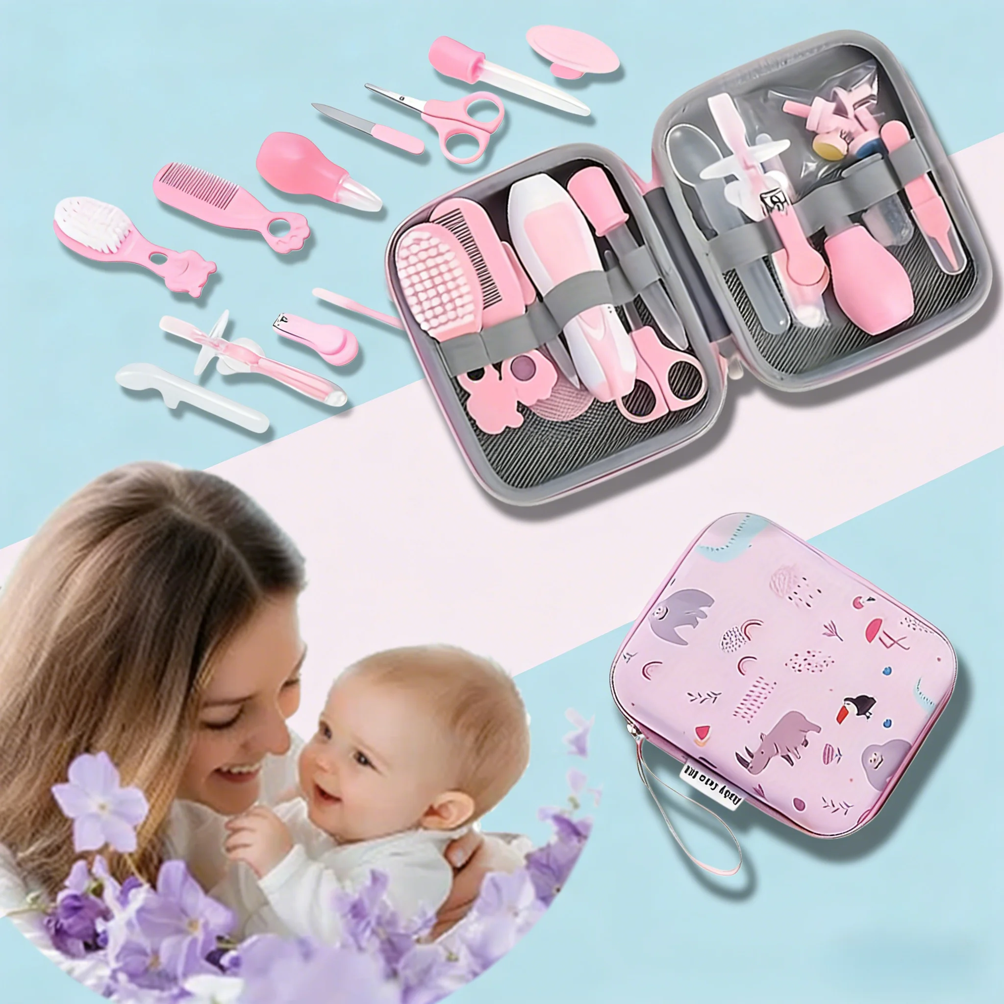 

Набор для ухода за новорожденными, 20 предметов: расческа, щетки, триммер для ногтей, очиститель для носа и многое другое