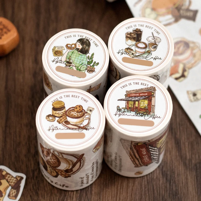 Mr. Papel-Café Tema Washi Especial Fita Cortada, DIY Handbook Calendário Scrapbook Photo Frame Decoração, 4 Estilo, 1 Saco de Rolo