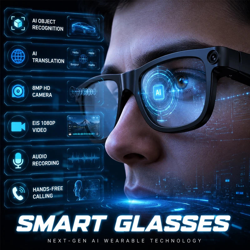 First Perspective Smart Glasses 800W HD Camera Listening Music Bluetooth Call AI Recognition 1080P Video Recording Smart Glasses