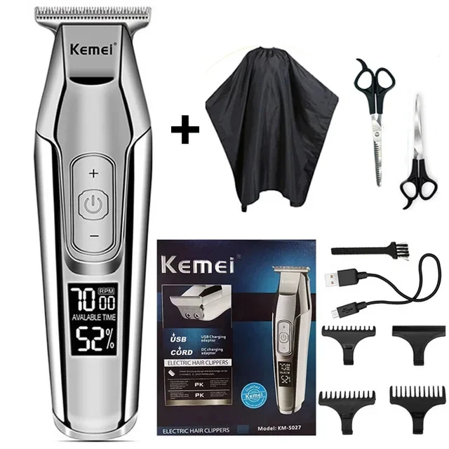 Tagliacapelli Kemei KM-5027 Barba Trimmer per uomo Velocità regolabile LED Tagliacapelli digitale Intagliare Clippers Rasoio elettrico da uomo