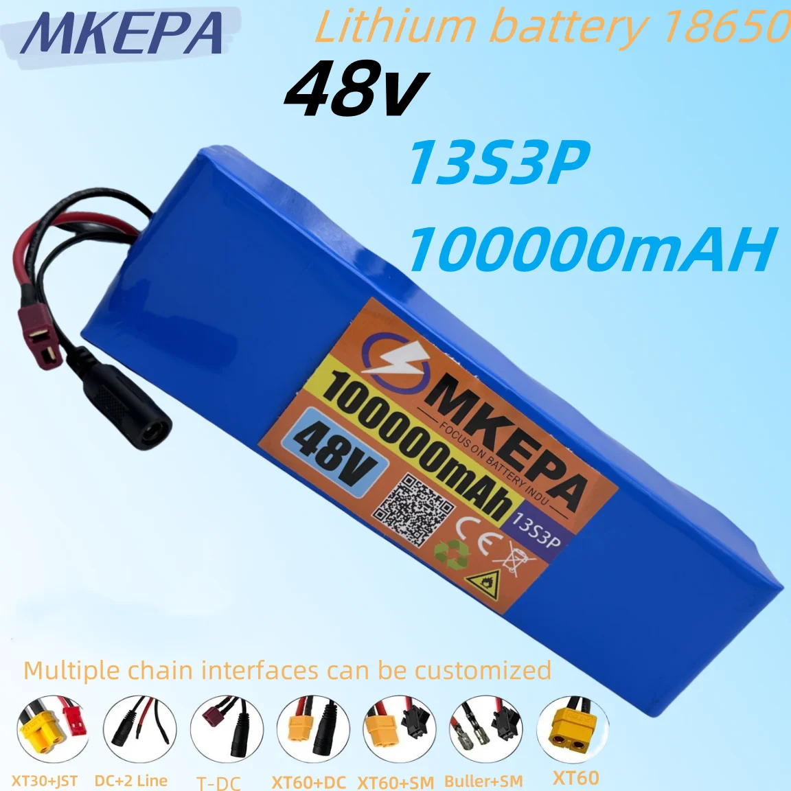 13S3P 48V 100000mAh🌺 100Ah lithium-ion battery pack with 1000W BMS, suitable for 54.6V electric bicycles and scooters