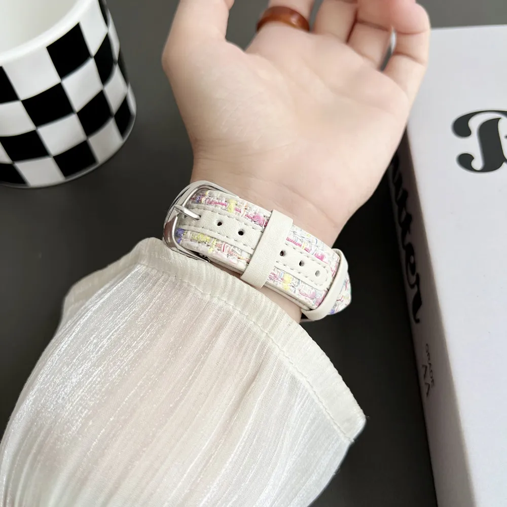 Tali kulit wol untuk Apple Watch, gelang tur tunggal wanita untuk Iwatch 41/45mm 40/44mm, tali kulit wol untuk Apple Watch Band 49Ultra SE8 7 6 5 4 3 2 38mm/42mm