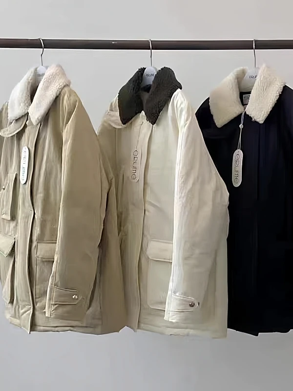 

Куртка ERUME с воротником из овечьей шерсти, на гусином пуху, теплая, зимняя, женская, модная, рабочая одежда, свободный крой, с высоким содержанием пуха