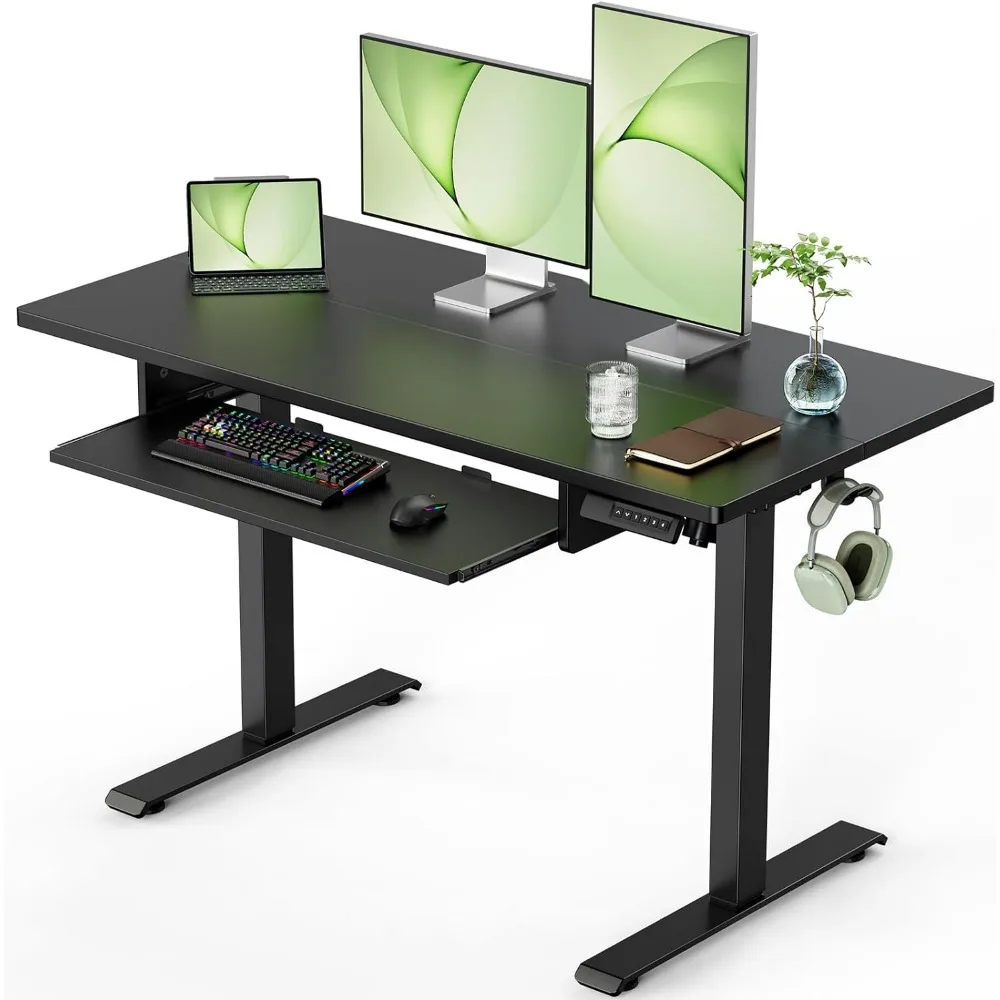 Standing Desk Adjustable Height with Extra Large Keyboard Tray, Electic Adjustable Desk with 4 Memory Presets Cable Management