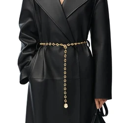 Round light gold waist chain coat, thin chain waist belt, women's metal chain waist belt